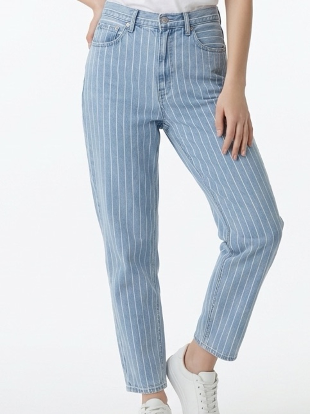 Light Blue Pinstripe Women's Jeans - Classic Straight Fit